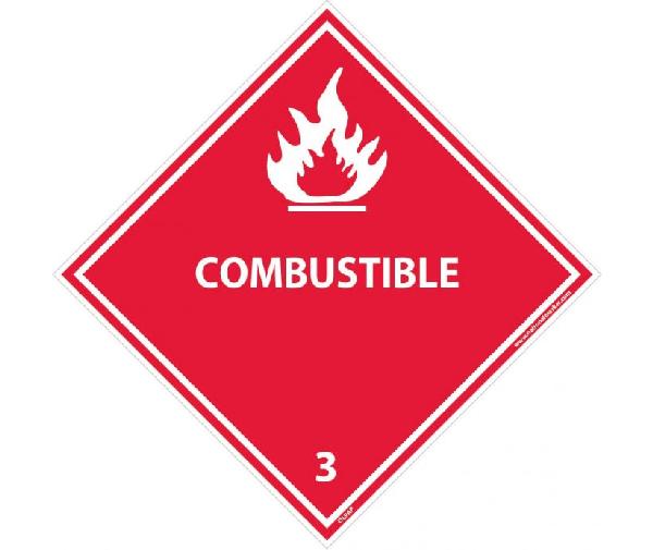 COMBUSTIBLE 3 DOT PLACARD LABEL