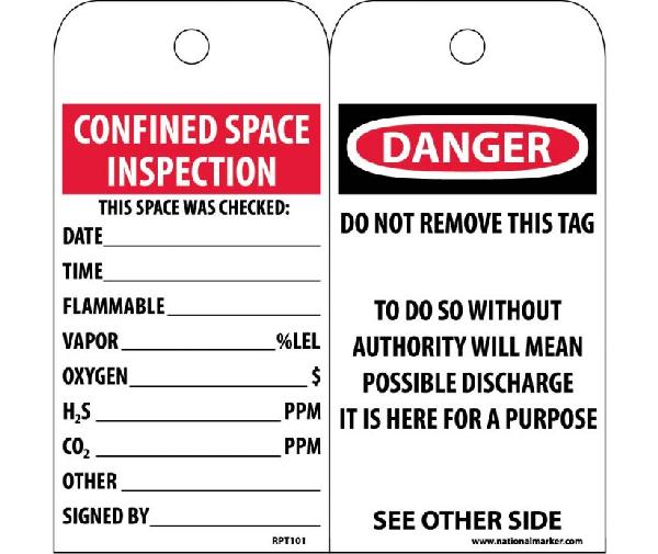 DANGER CONFINED SPACE INSPECTION TAG