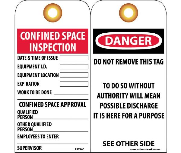 DANGER CONFINED SPACE TAG