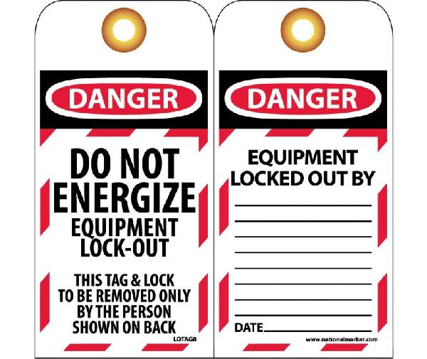 DANGER DO NOT ENERGIZE EQUIPMENT LOCK-OUT TAG