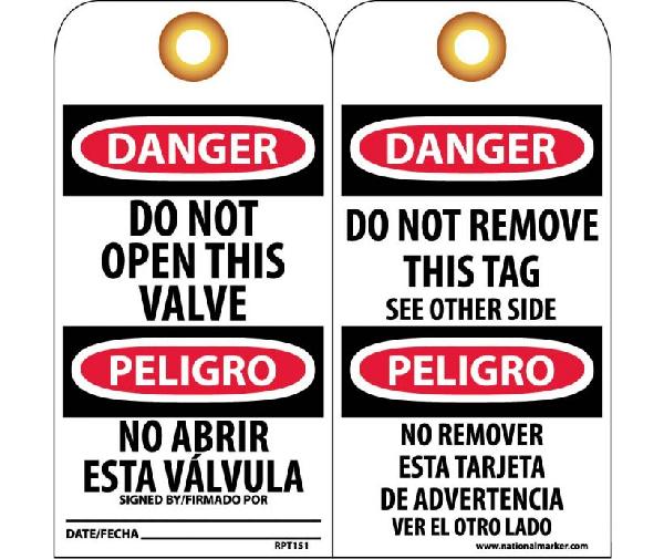 DANGER DO NOT OPEN THIS VALVE SPANISH ONLY TAG