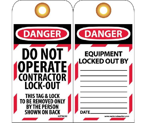 DANGER DO NOT OPERATE CONTRACTOR LOCK-OUT TAG