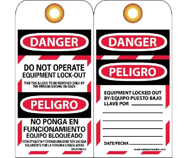 DANGER DO NOT OPERATE EQUIPMENT LOCK-OUT BILINGUAL TAG