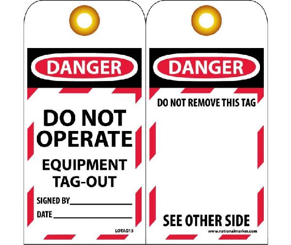 DANGER DO NOT OPERATE EQUIPMENT TAG