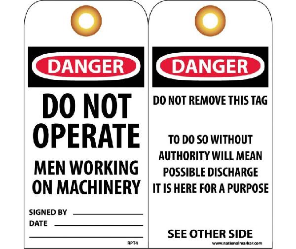DANGER DO NOT OPERATE MEN WORKING ON MACHINERY TAG