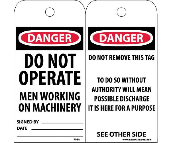 DANGER DO NOT OPERATE MEN WORKING ON MACHINERY TAG