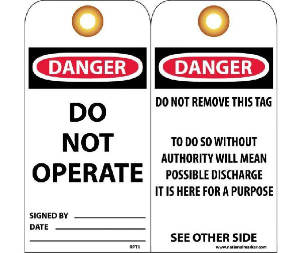DANGER DO NOT OPERATE TAG