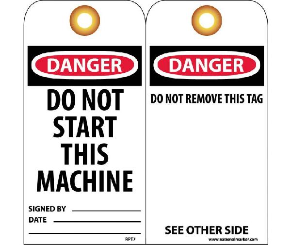DANGER DO NOT START THIS MACHINE TAG