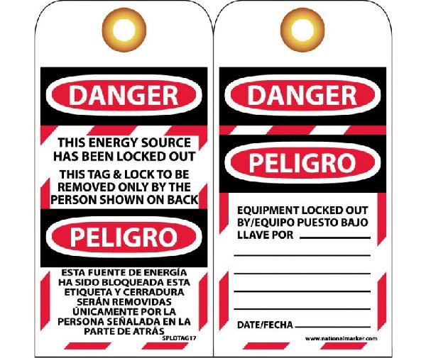 DANGER ENERGY SOURCE HAS BEEN LOCKED OUT BILINGUAL TAG