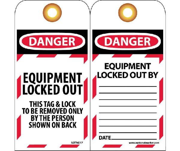 DANGER EQUIPMENT LOCKED OUT TAG