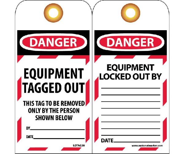 DANGER EQUIPMENT TAGGED OUT TAG