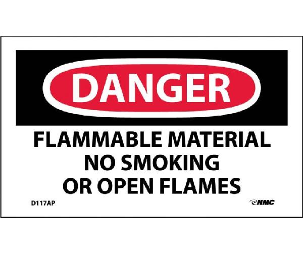 DANGER FLAMMABLE MATERIAL NO SMOKING OR OPEN FLAMES LABEL