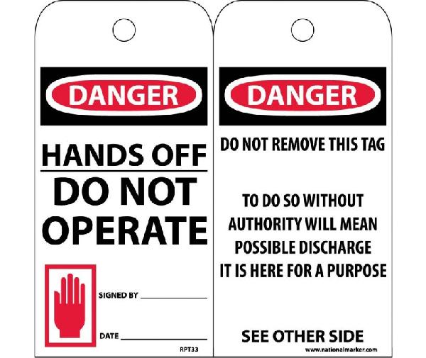 DANGER HANDS OFF DO NOT OPERATE TAG