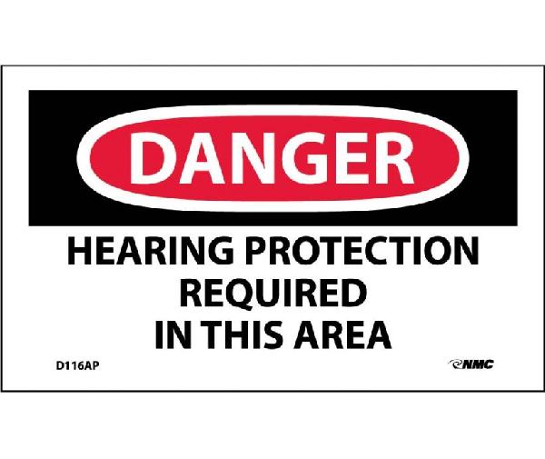 DANGER HEARING PROTECTION RQUIRED IN THIS AREA LABEL