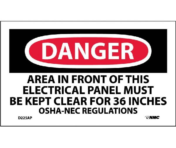 DANGER KEEP ELECTRICAL PANEL CLEAR LABEL