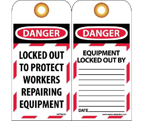 DANGER LOCKED OUT TO PROTECT WORKERS REPAIRING EQUIPMENT TAG