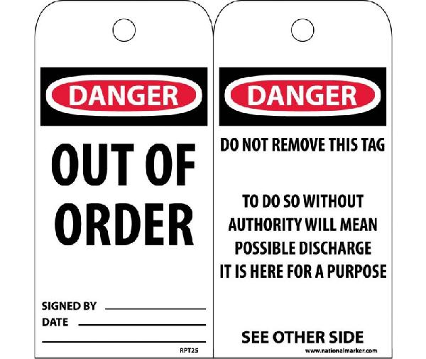 DANGER OUT OF ORDER TAG