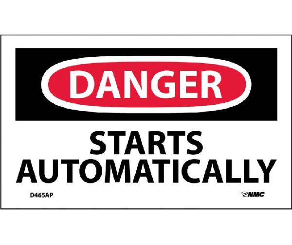 DANGER STARTS AUTOMATICALLY LABEL