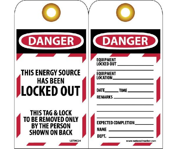 DANGER THIS ENERGY SOURCE HAS BEEN LOCKED OUT TAG
