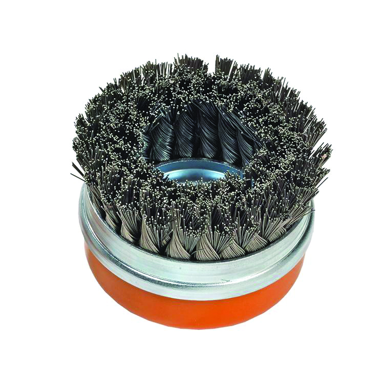 Double row knot-twisted cup brush with ring - Steel