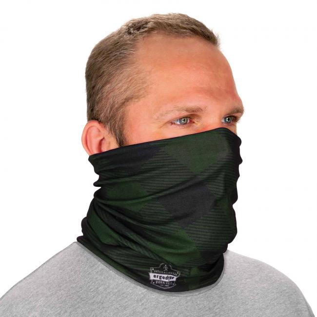 Ergodyne Chill-Its® Green Buffalo Plaid Multi-Use Face Mask