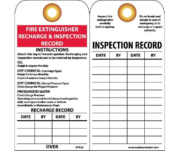 FIRE EXTINGUISHER RECHARGE & INSPECTION RECORD TAG
