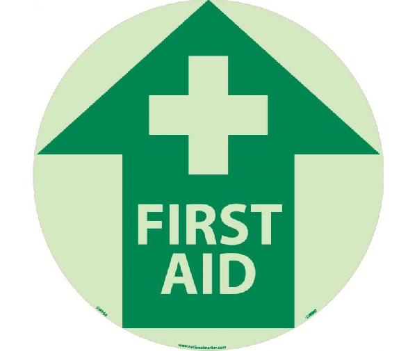 FIRST AID GLOW WALK ON FLOOR SIGN