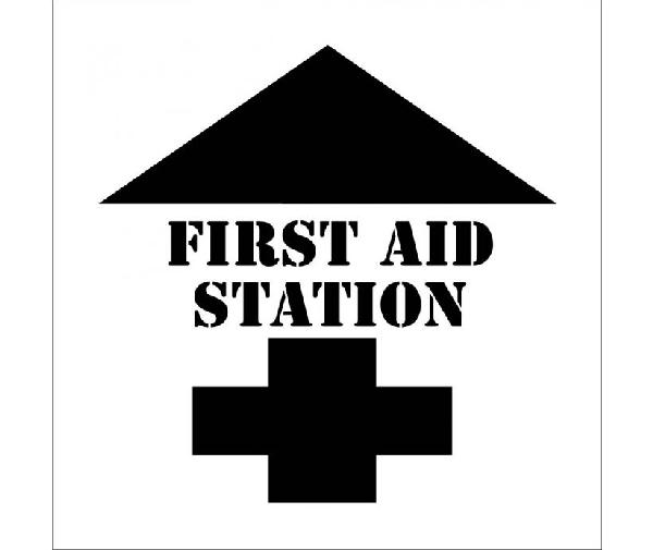 FIRST AID STATION WITH ARROW PLANT MARKING STENCIL