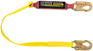 Gemtor SP1101L4 Soft-Pack energy absorber with 1 wide polyester web lanyard with #5155 locking snaphooks at each end.  4 ft