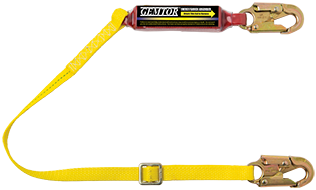 Gemtor SP1101LA6 Soft-Pack energy absorber with 1 wide polyester web lanyard with #5155 locking snaphooks at each end. 6 ft