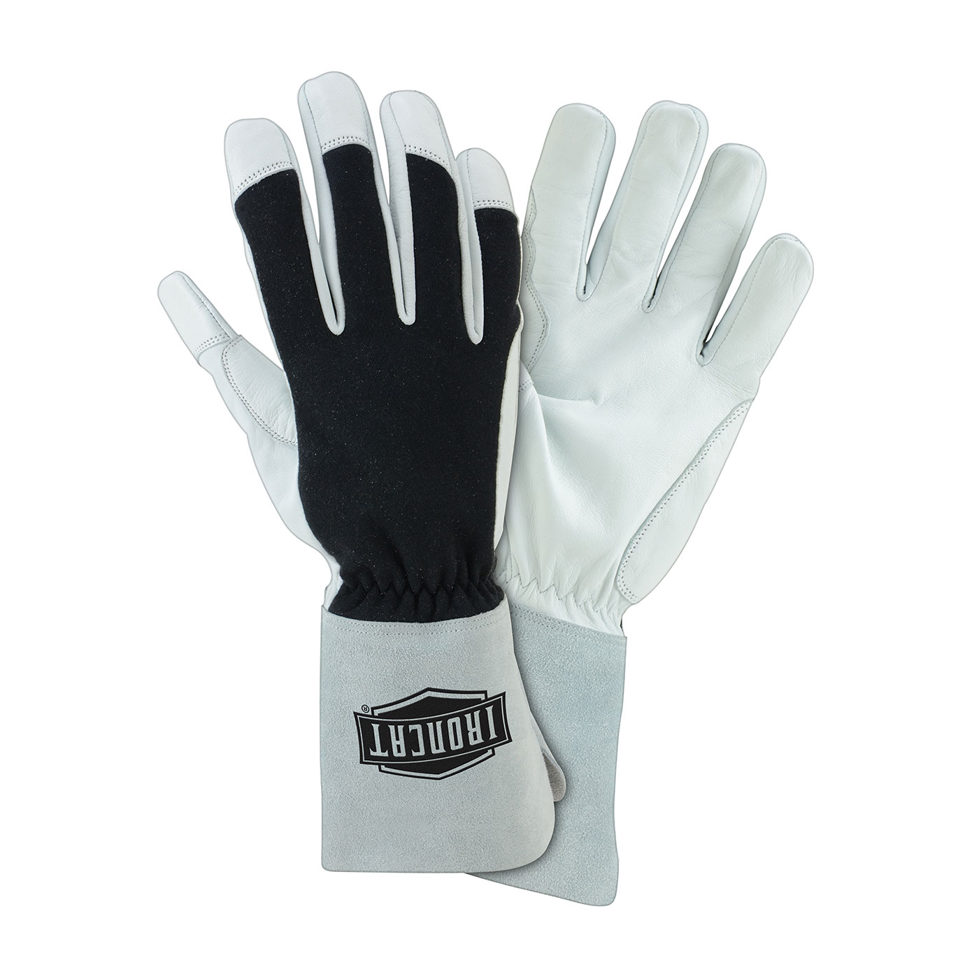 Ironcat® Premium Black/White Fabric Back & Kevlar Stitched Top Grain Goatskin Leather Tig Welder's Gloves