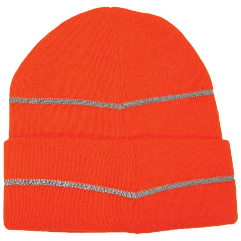 Knit Ski Cap/Orange w/Reflective Stripe