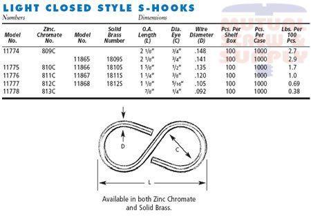 Light Closed Style Zinc PlatedSteel  S Hooks