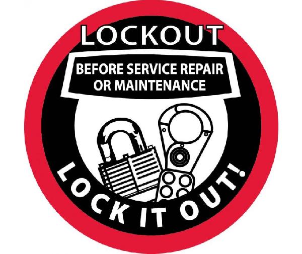 LOCKOUT BEFORE SERVICE REPAIR OR MAINTENANCE HARD HAT EMBLEM
