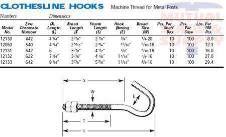 Machine Thread Zinc Plated Steel Clothesline Hooks