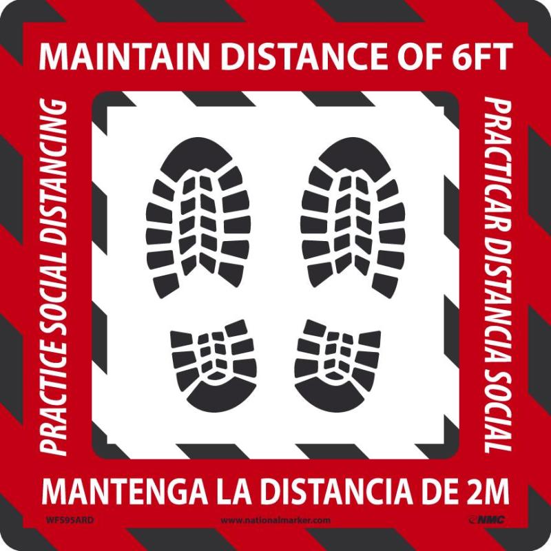 MAINTAIN DISTANCE 6FT, RED, ENG/ESP