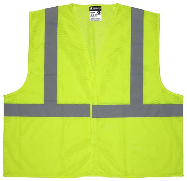 MCR Safety Class 2 ANSI/ISEA 107 Lime Hook & Loop Front Safety Vest