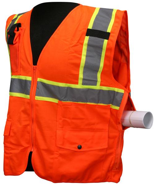 MCR Safety Class 2 Orange Back Plan Pocket Tricot Fabric Safety Vest