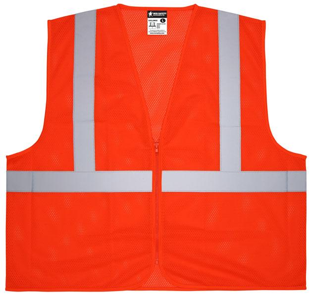 MCR Safety Class 2 Orange Economy Mesh Zippered Front Safety Vest