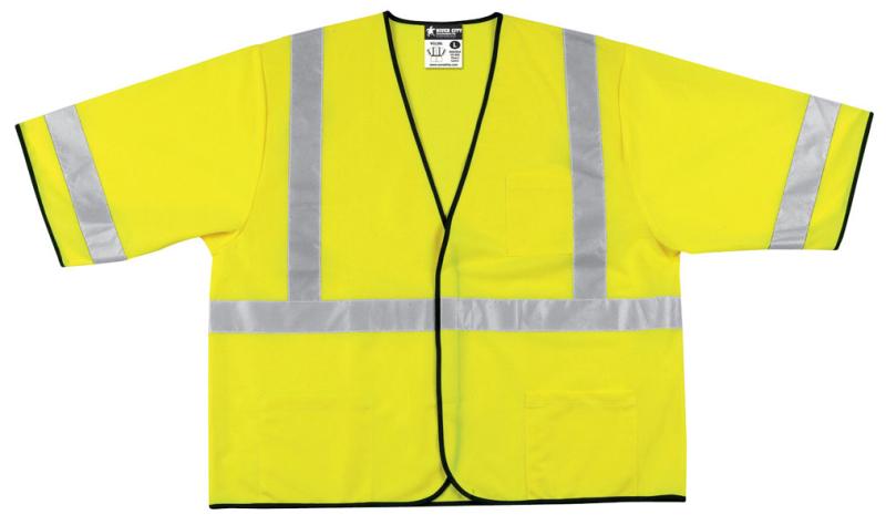 MCR Safety Class 3 ANSI Lime Solid Hook & Loop Safety Vest