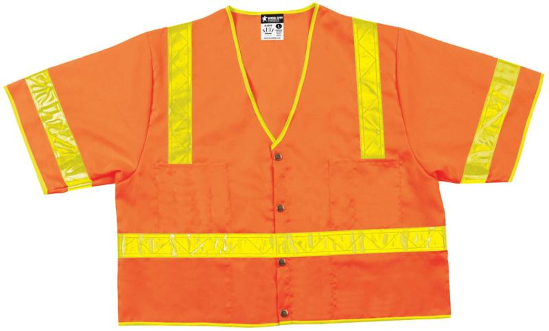 MCR Safety Class 3 ANSI Orange Solid Snap Closure Safety Vest