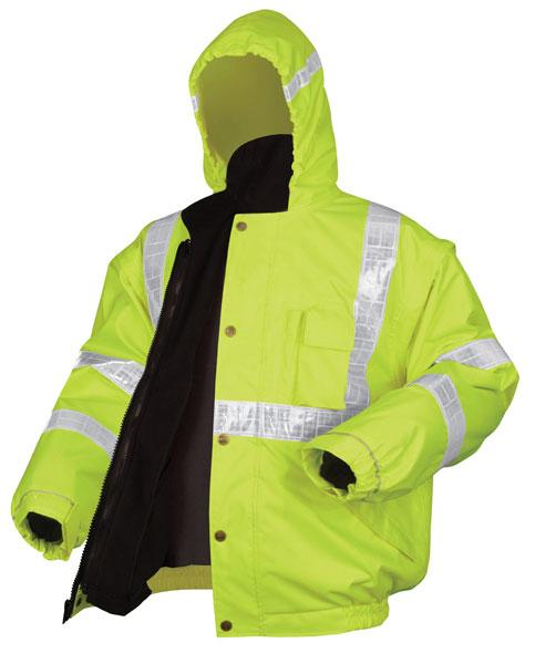 MCR Safety Class 3 Luminator 4 in 1 Insulated Lime Bomber Jacket