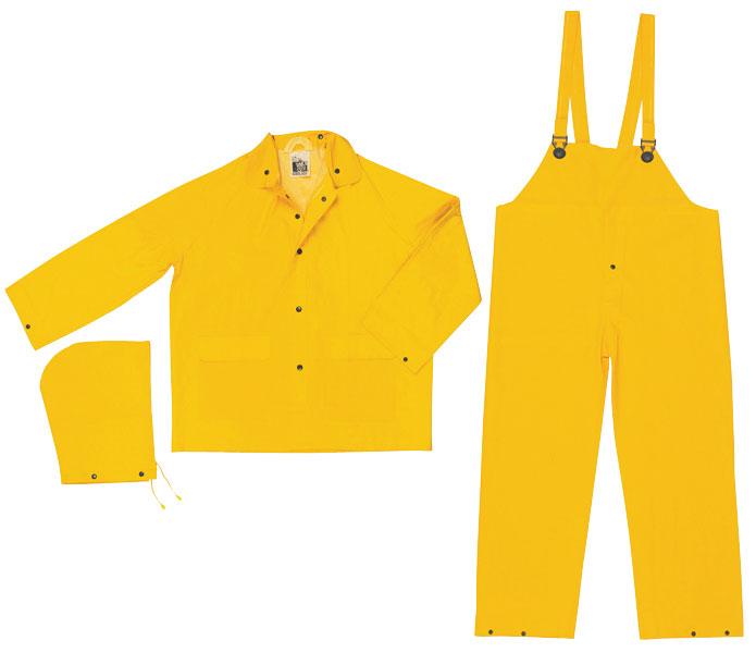 MCR Safety Classic Yellow 3 Piece .32mm Industry Grade PVC/Polyester Rain Suit Set