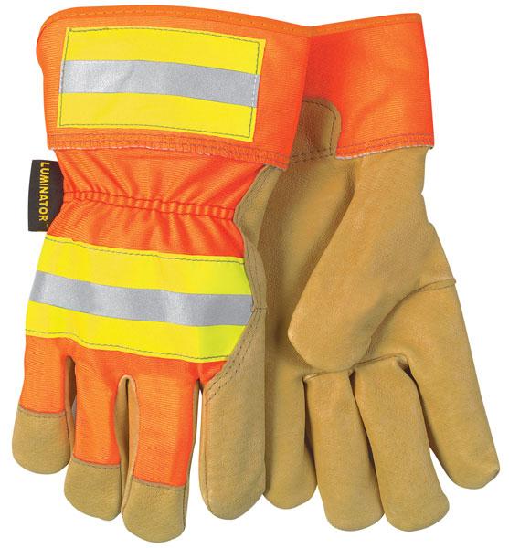MCR Safety Luminator 2.5 Cuff Fleece Lined Pigskin Hi-Vis Back Gloves