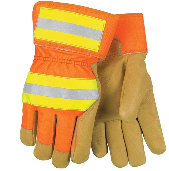 MCR Safety Luminator 2.5 Cuff Thermosock Lined Pigskin Hi-Vis Back Gloves