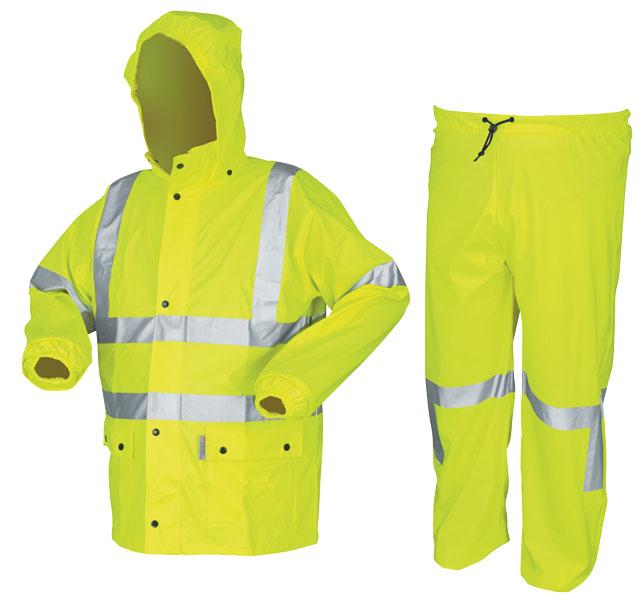 MCR Safety Luminator .40mm Class 3 PVC/Cotton-Poly Blend Lime Rain Suit
