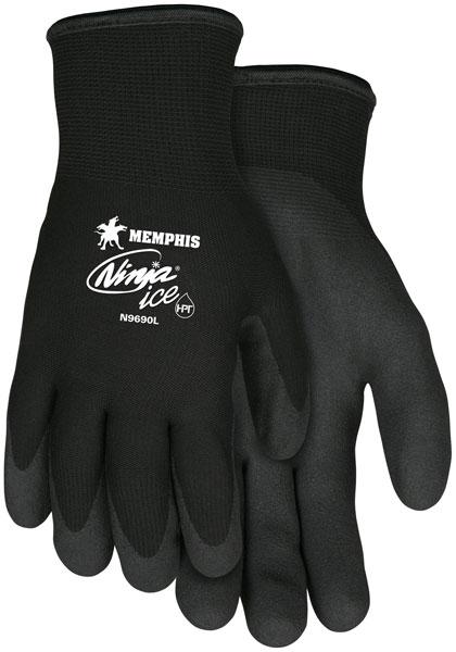 MCR Safety Memphis Ninja® 15 Gauge Insulated Black Palm & Fingertip Dipped Winter Gloves