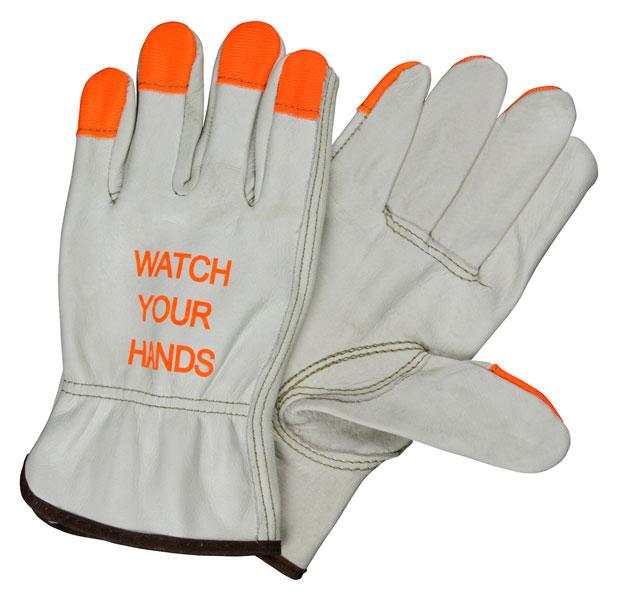 MCR Safety Orange Finger Tip  Watch Your Hands Leather Driver Gloves