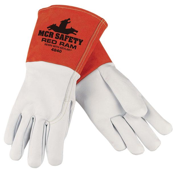 MCR Safety Red Ram 5 Split Cow Cuff White Leather Kevlar Sewn Gloves
