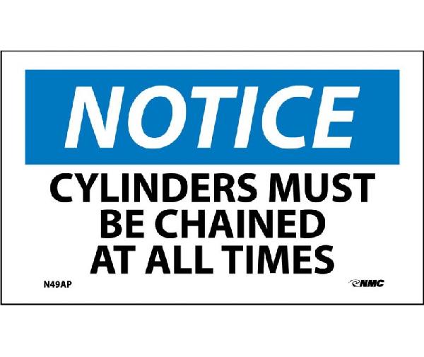 NOTICE CYLINDERS MUST BE CHAINED AT ALL TIMES LABEL